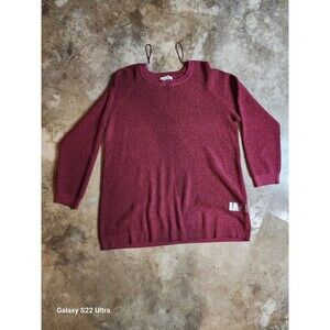 Liz Claiborne Sweater Women Metalic Knit Long Sleeve Burgundy Size XL